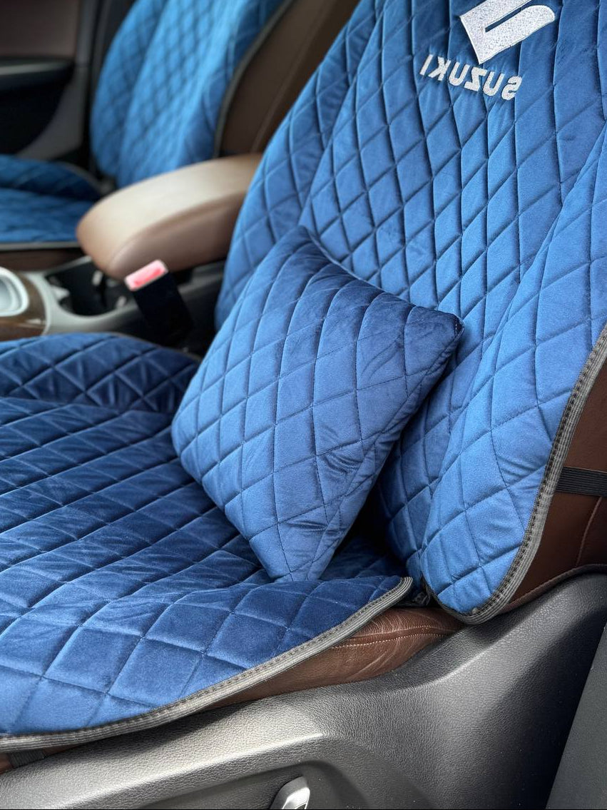 Подушка під спину з алькантари преміум “Синій ромб“