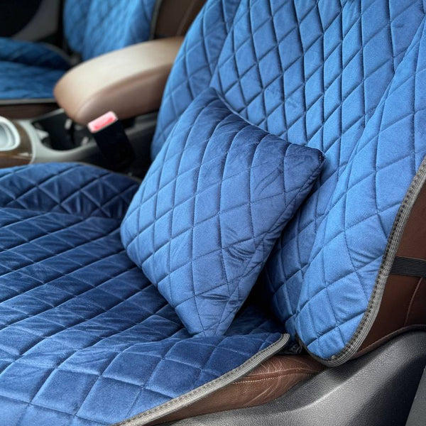 Подушка під спину з алькантари преміум “Синій ромб“