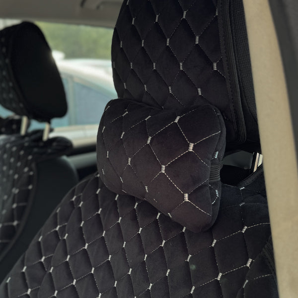 Подушка під шию з алькантари преміум “Чорний ромб із сірою ниткою“