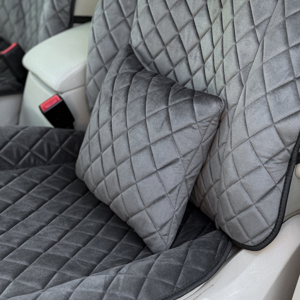 Подушка під спину з алькантари преміум “Темно-сірий ромб“