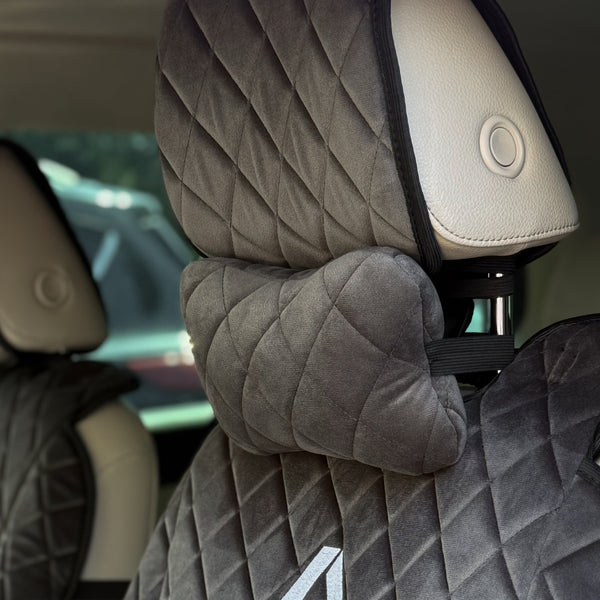 Подушка під шию з алькантари преміум “Темно-сірий ромб“