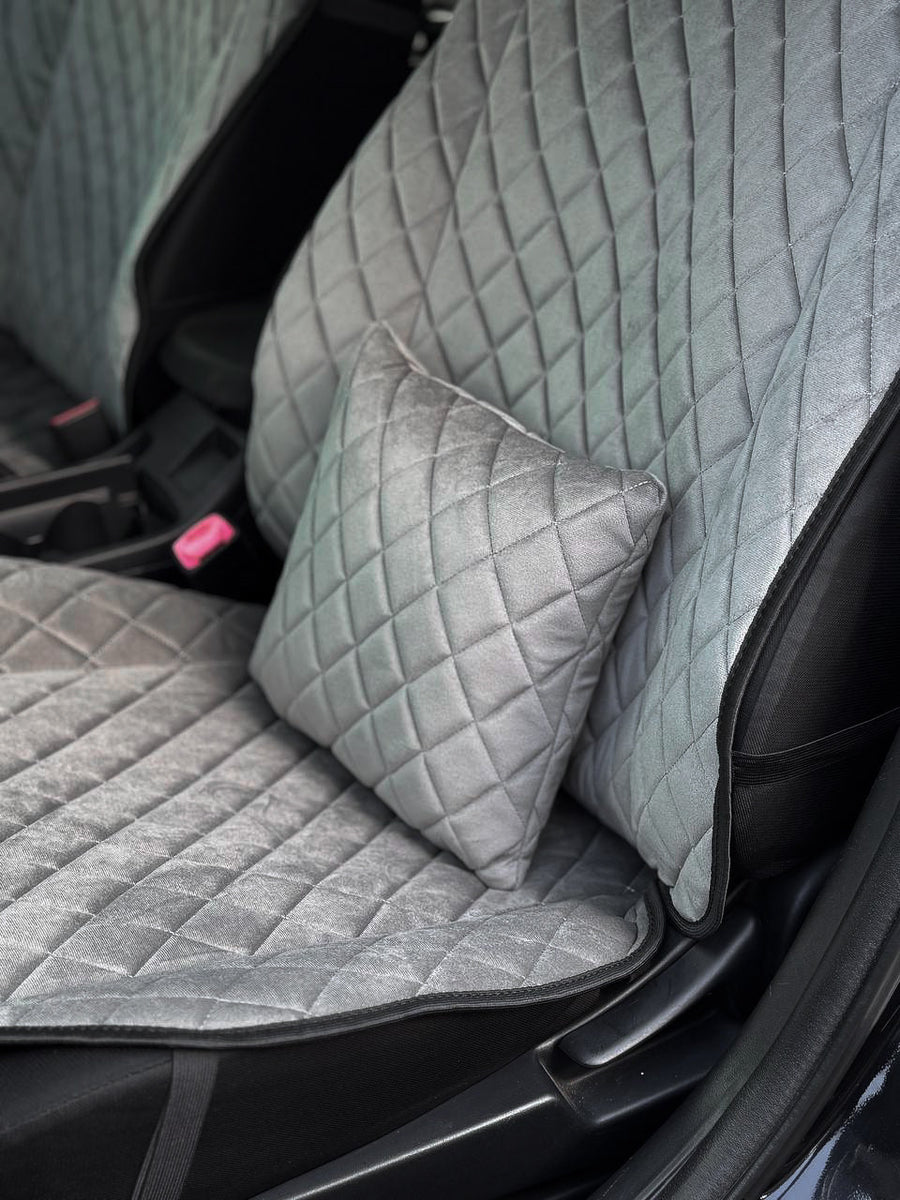 Подушка під спину з алькантари стандарт “Сірий ромб“