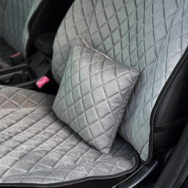 Подушка під спину з алькантари стандарт “Сірий ромб“