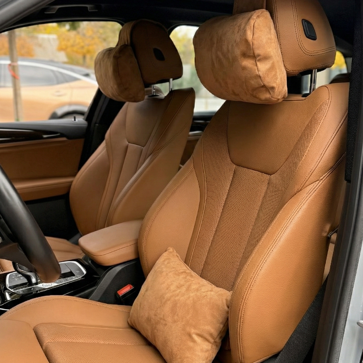 Подушка з оригінальної алькантари під шию “Світло-коричневий“