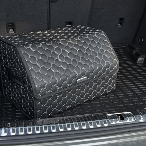 Органайзер у багажник авто з екошкіри “Чорний сота з сірою ниткою”