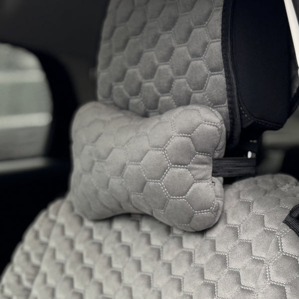 Подушка під шию з алькантари преміум “Сіра сота“