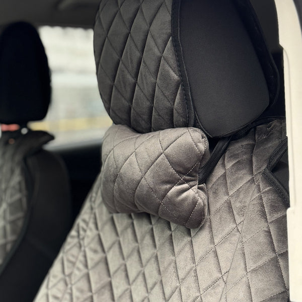 Подушка спорт під шию з алькантари преміум “Темно-сірий ромб“