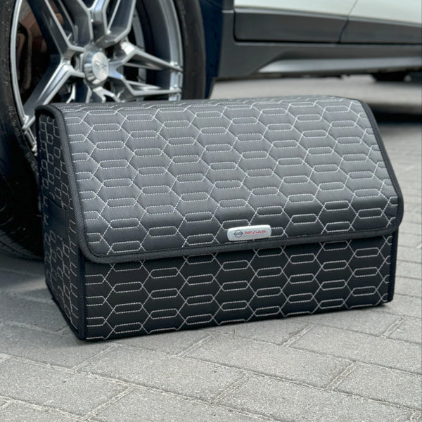 Органайзер у багажник авто з екошкіри “Чорні ланцюги з сірою ниткою”