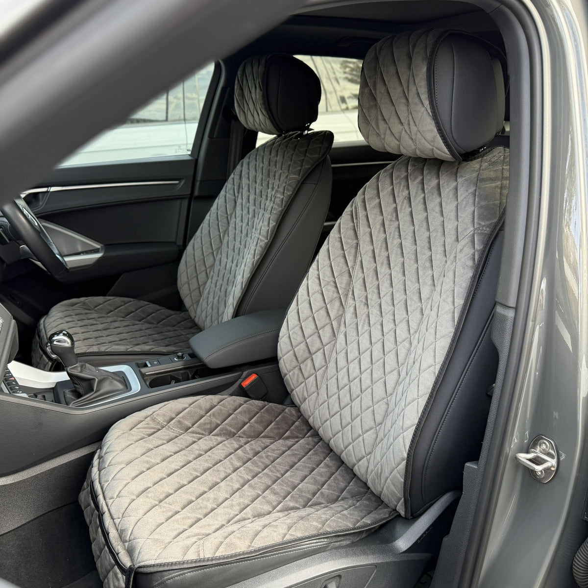 Накидки спорт з алькантари преміум “Темно-сірий ромб”