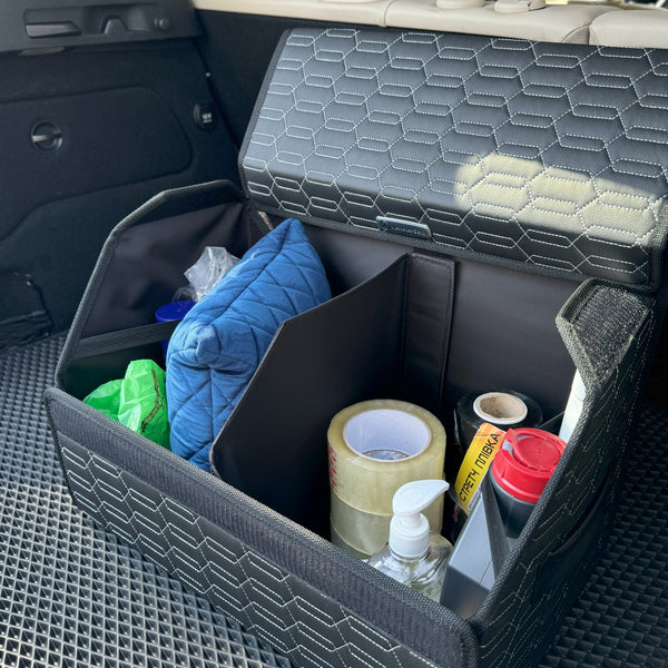 Органайзер у багажник авто з екошкіри “Чорні ланцюги з сірою ниткою”