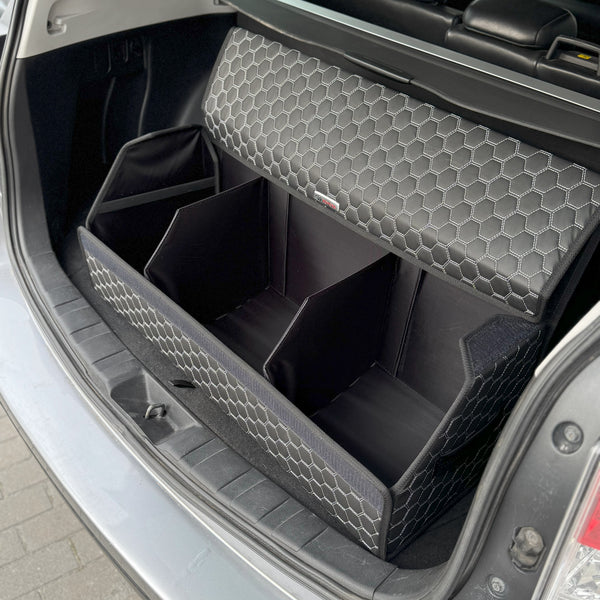 Органайзер у багажник авто з екошкіри “Чорний сота з сірою ниткою”