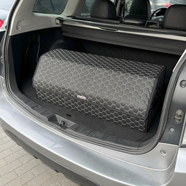 Органайзер у багажник авто з екошкіри “Чорний сота з сірою ниткою”