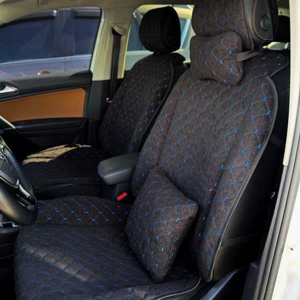 Накидки з алькантари стандарт “Чорний ромб із синьою ниткою”