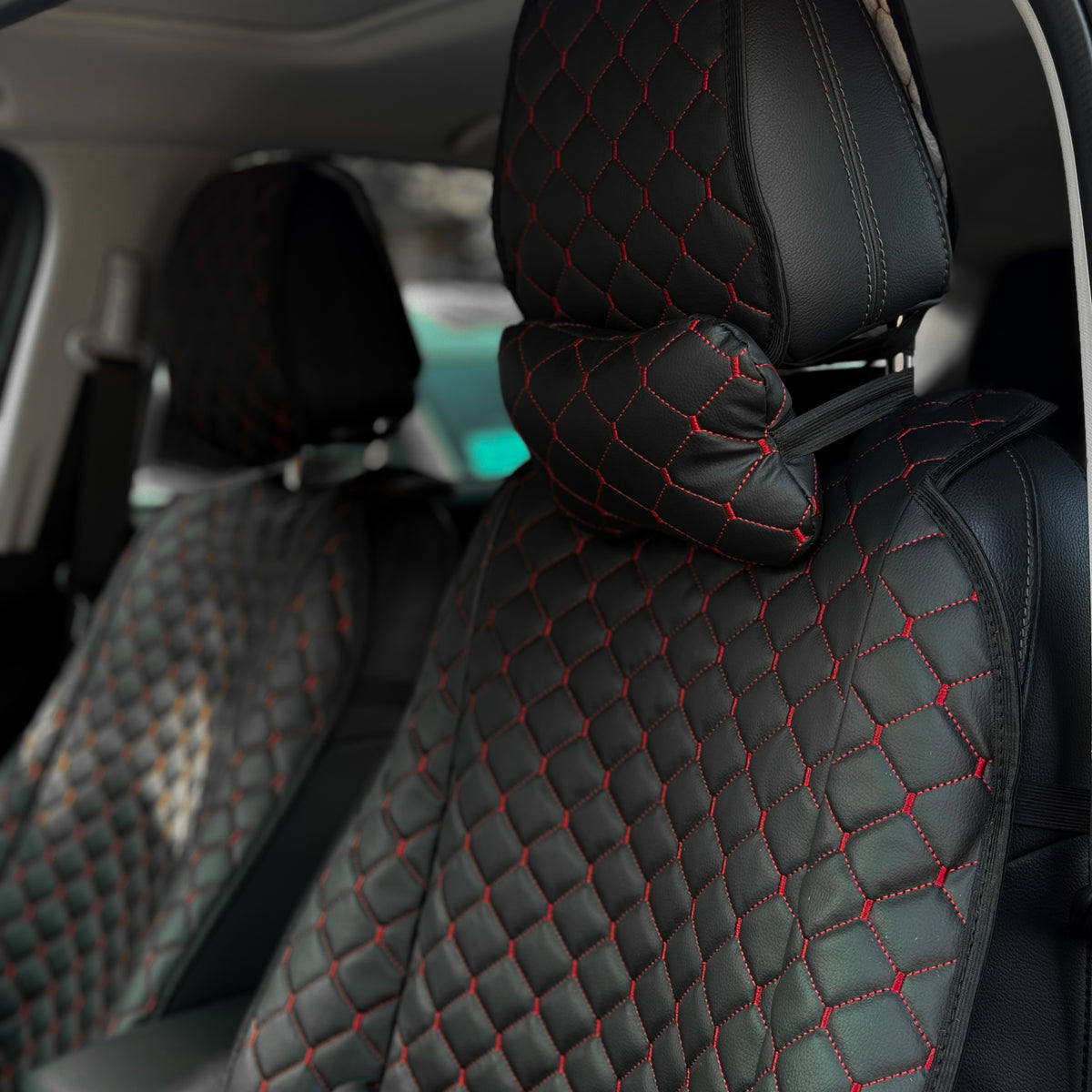 Накидки з екошкіри “Чорний ромб із червоною ниткою”