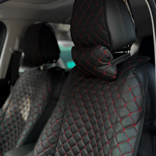 Накидки з екошкіри “Чорний ромб із червоною ниткою”