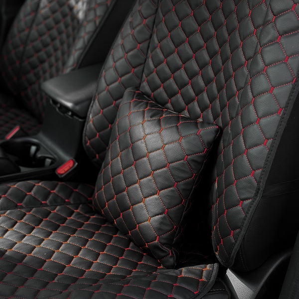 Накидки з екошкіри “Чорний ромб із червоною ниткою”