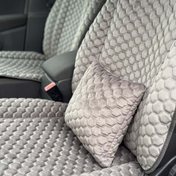 Подушка під спину з алькантари преміум “Темно-сіра сота“