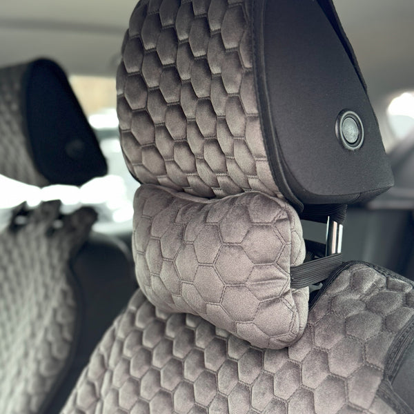 Подушка під шию з алькантари преміум “Темно-сіра сота“