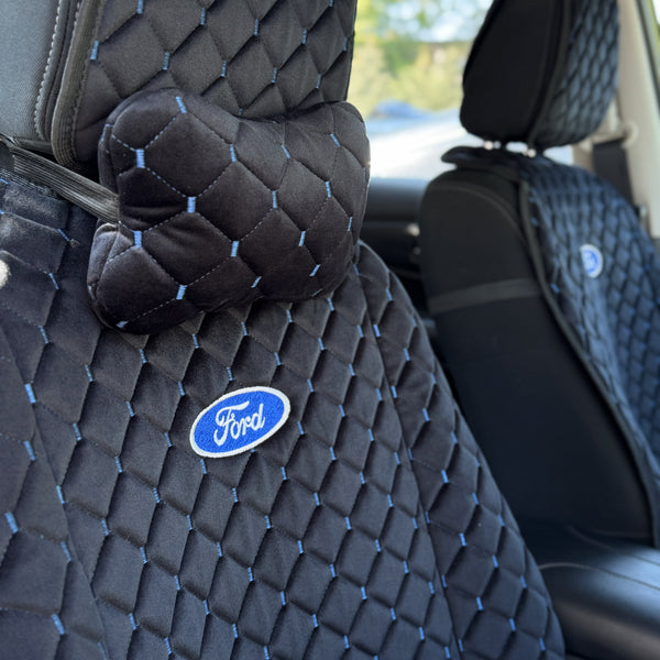 Накидки з алькантари преміум “Чорний ромб із синьою ниткою”