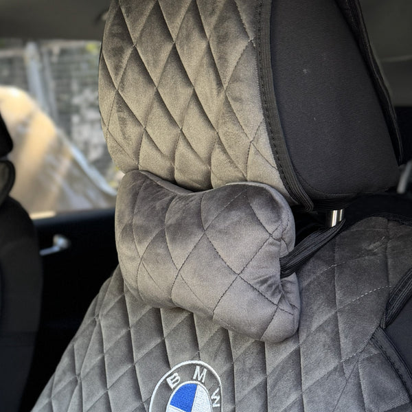 Подушка під шию з алькантари стандарт “Темно-сірий ромб“