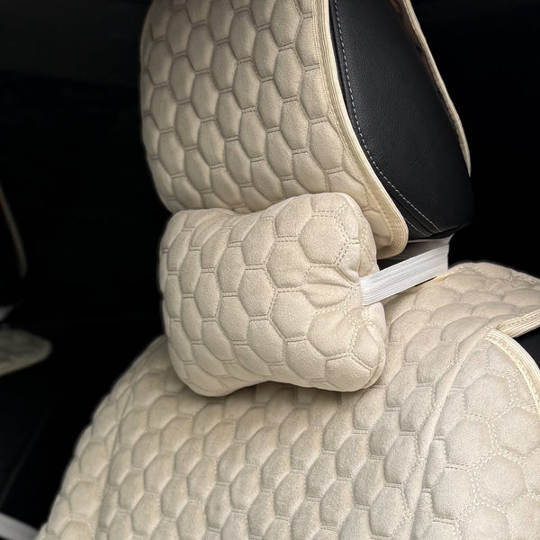 Подушка під шию з алькантари преміум “Бежева сота“