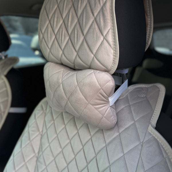 Подушка під шию з алькантари преміум “Бежевий ромб“