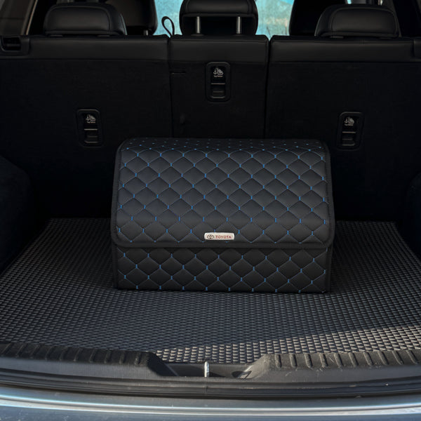 Органайзер у багажник авто з екошкіри “Чорний ромб з синьою ниткою”