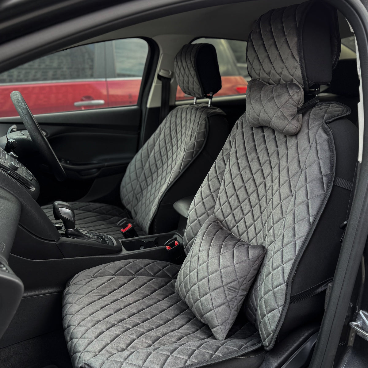 Накидки з алькантари преміум “Темно-сірий ромб”