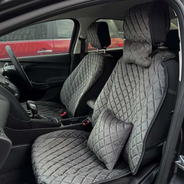 Накидки з алькантари преміум “Темно-сірий ромб”