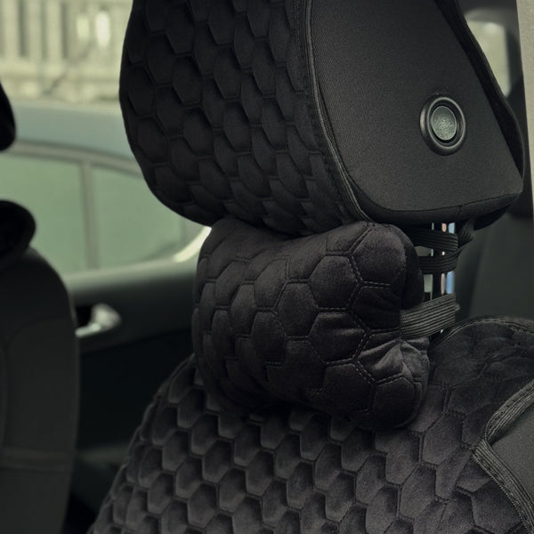 Подушка під шию з алькантари преміум “Чорна сота“