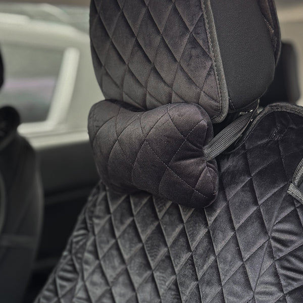 Подушка під шию з алькантари преміум “Чорний ромб“