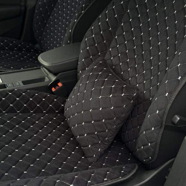 Накидки з алькантари преміум “Чорний ромб із сірою ниткою”