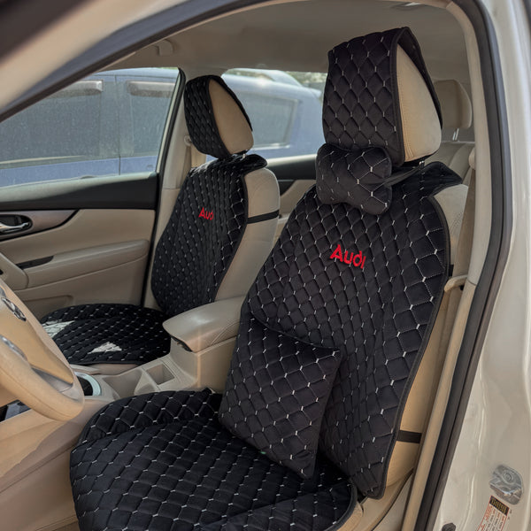 Накидки з алькантари преміум “Чорний ромб із сірою ниткою”