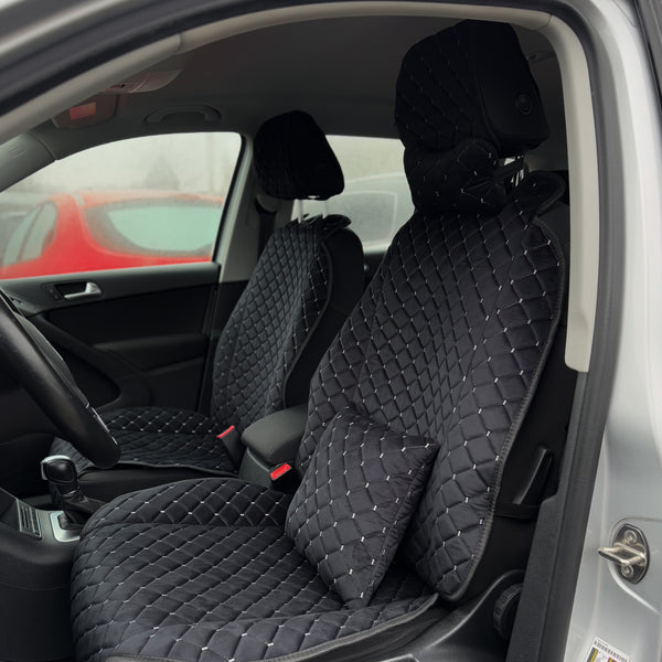 Накидки з алькантари преміум “Чорний ромб із сірою ниткою”