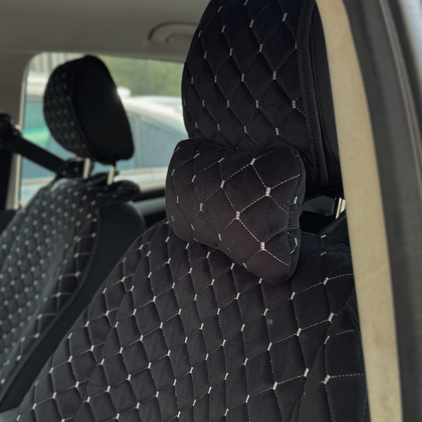 Накидки з алькантари преміум “Чорний ромб із сірою ниткою”