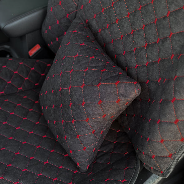 Накидки з алькантари стандарт “Чорний ромб із червоною ниткою”