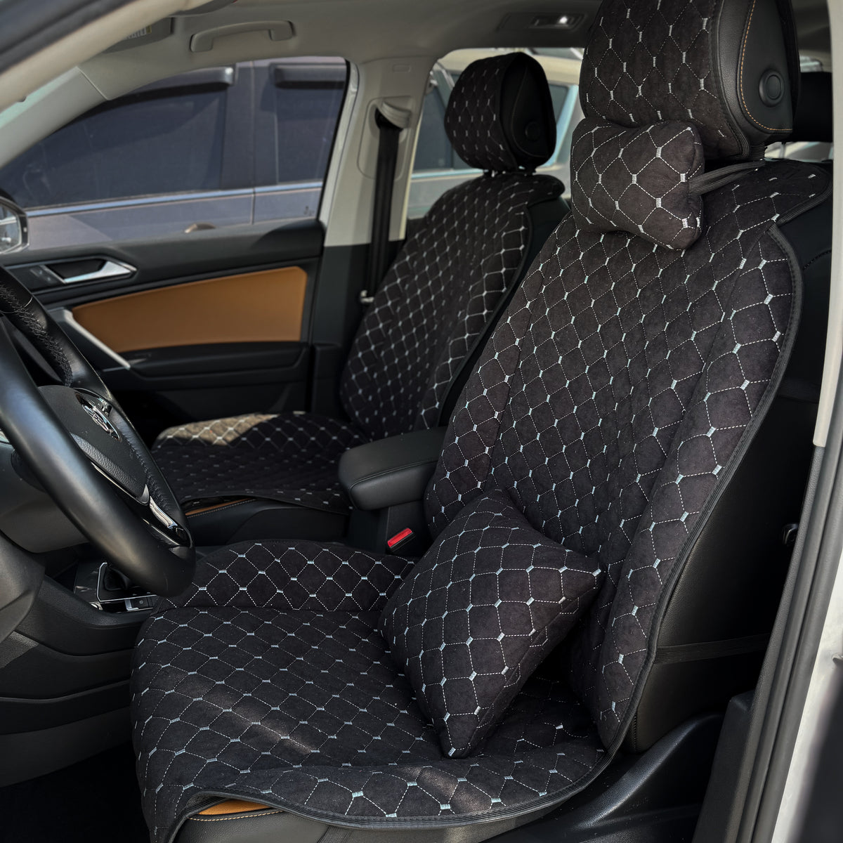 Накидки з алькантари стандарт “Чорний ромб із сірою ниткою”