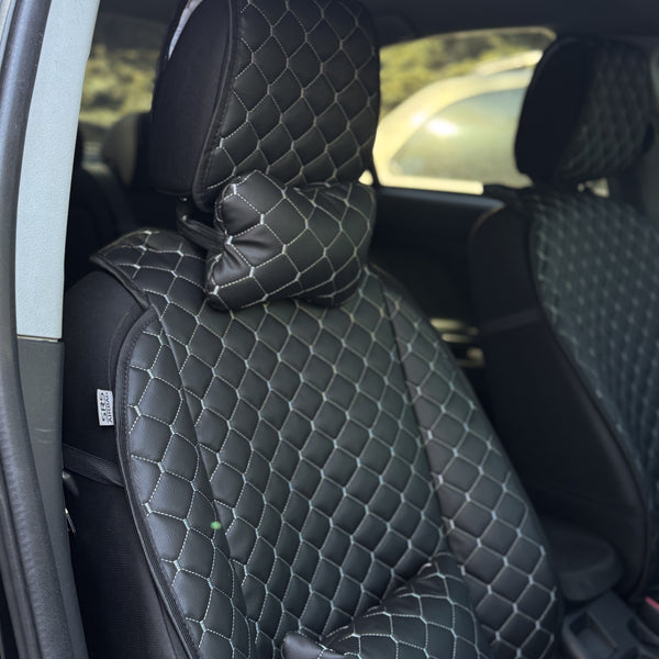 Накидки з екошкіри “Чорний ромб із сірою ниткою”