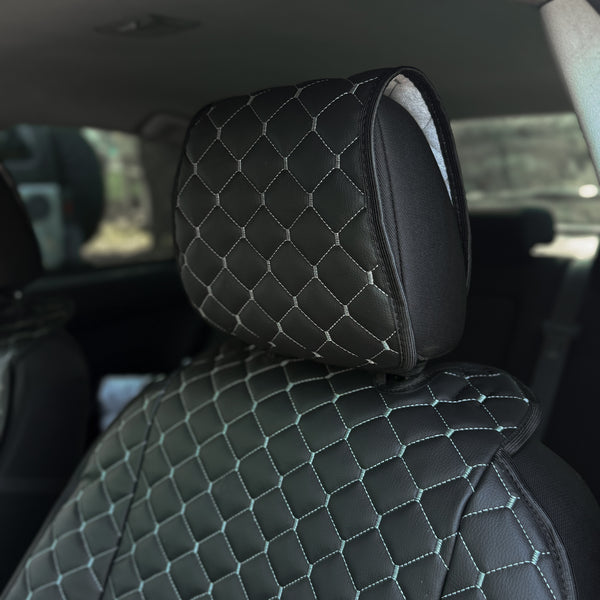 Накидки з екошкіри “Чорний ромб із сірою ниткою”