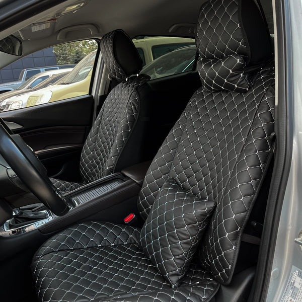 Накидки з екошкіри “Чорний ромб із сірою ниткою”