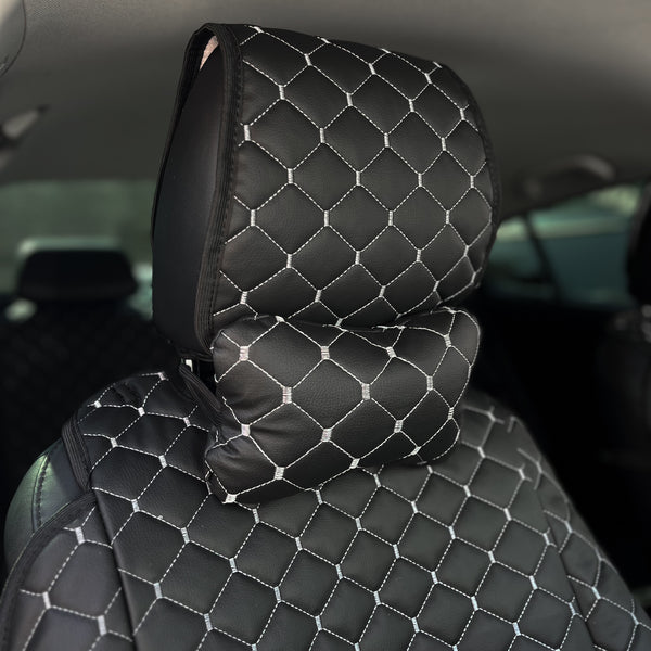 Накидки з екошкіри “Чорний ромб із сірою ниткою”