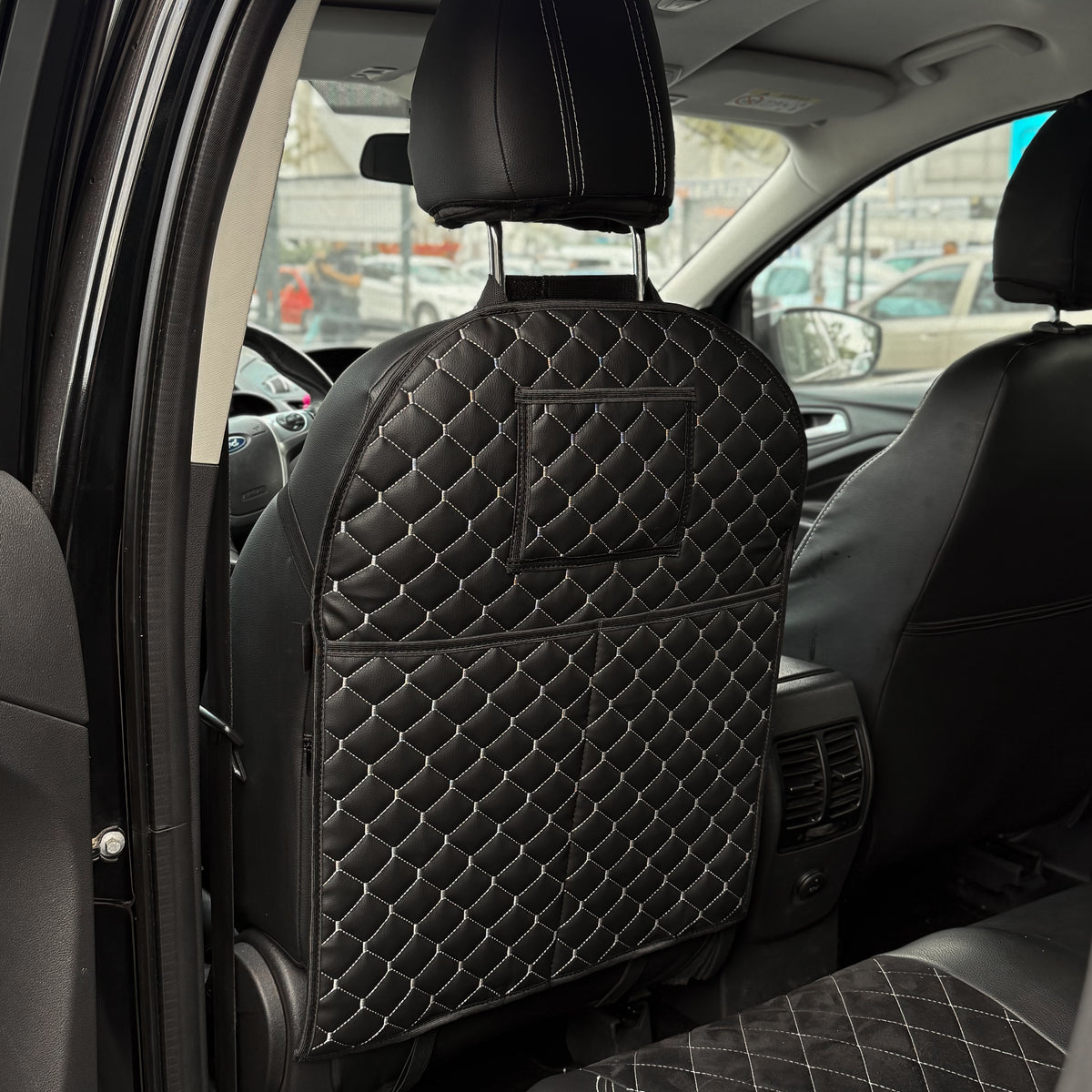 Накидки з екошкіри “Чорний ромб із сірою ниткою”