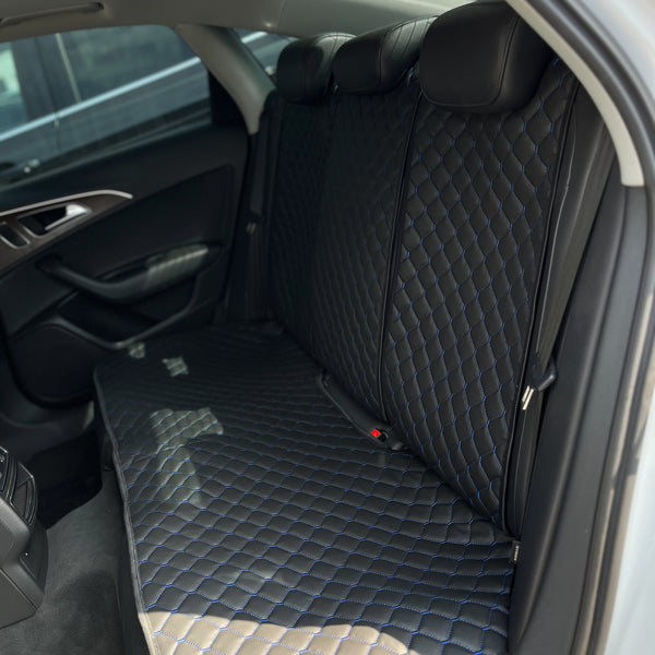 Накидки з екошкіри “Чорний ромб із синьою ниткою”