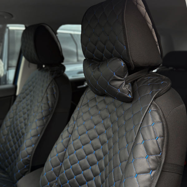 Накидки з екошкіри “Чорний ромб із синьою ниткою”