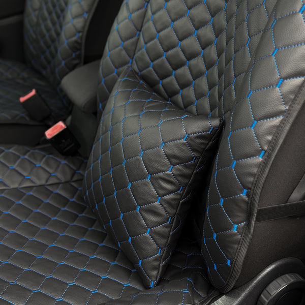 Накидки з екошкіри “Чорний ромб із синьою ниткою”