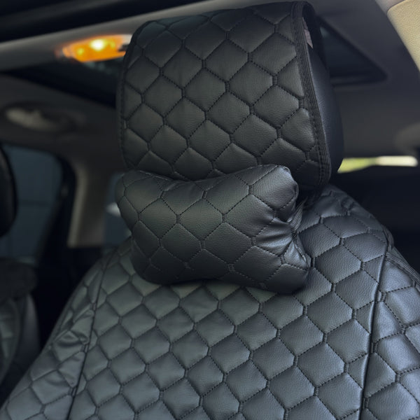 Подушка під шию з екошкіри “Чорний ромб“