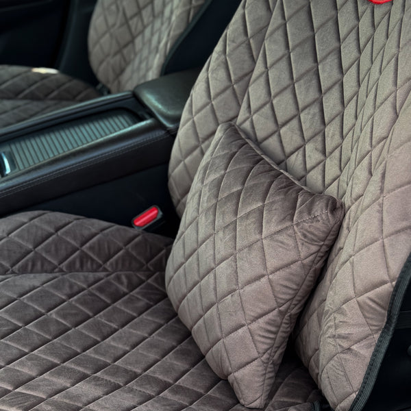 Подушка під спину з алькантари преміум “Коричневий ромб“