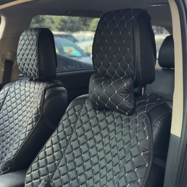 Накидки з перфорованої екошкіри “Чорний ромб із сірою ниткою”