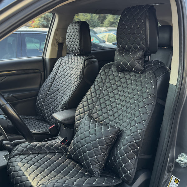 Накидки з перфорованої екошкіри “Чорний ромб із сірою ниткою”