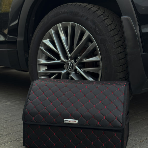 Органайзер у багажник авто з екошкіри “Чорний ромб з червоною ниткою”